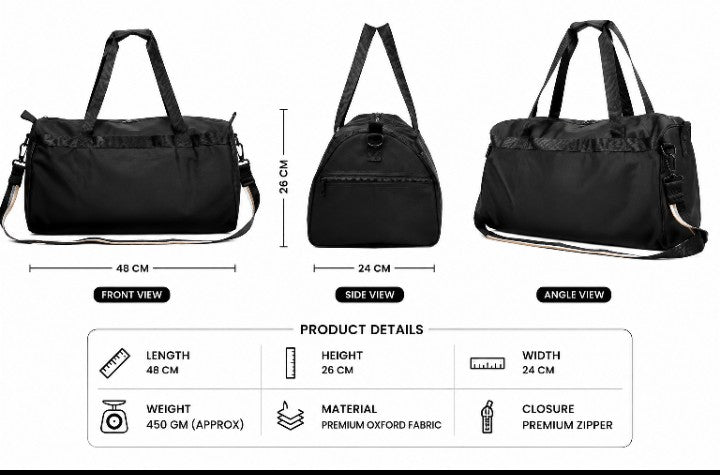 Premium Oxford Travel Duffel Bag – Black | Gym, Travel & Daily Use